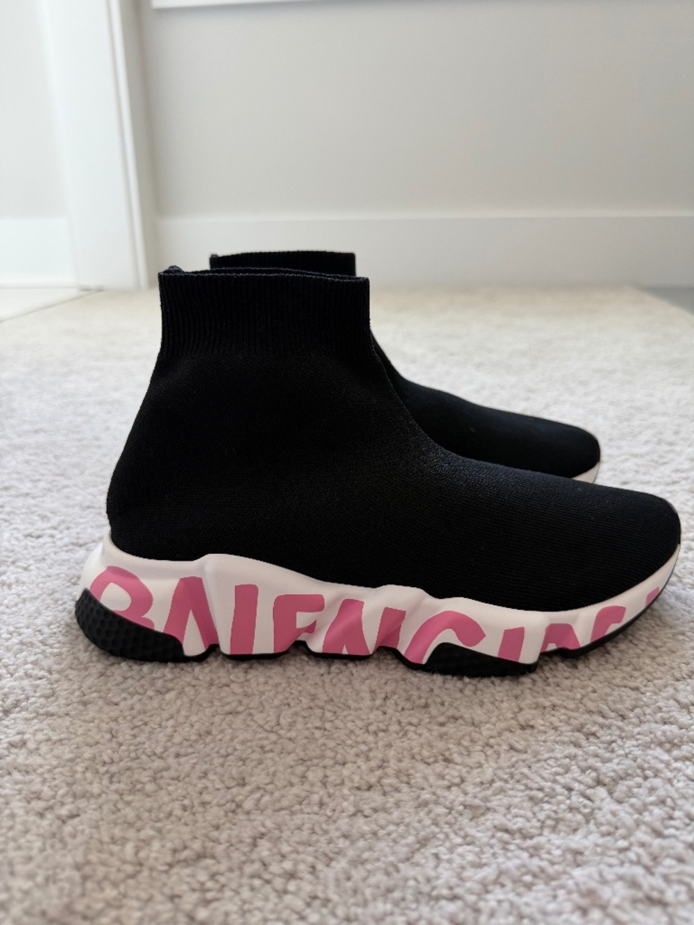 Balenciaga Speed Sock Sneakers Black Pink Size 38 US 8 Box Dust Bag